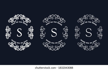 Set of elegant monograms with letter S. Exquisite ornament, logo, invitation template, label, business.