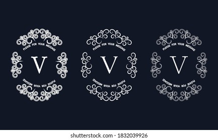 Set von eleganten Monogrammen mit dem Buchstaben V. Exquisite Ornament, Logo, Einladungsvorlage, Label, Business.