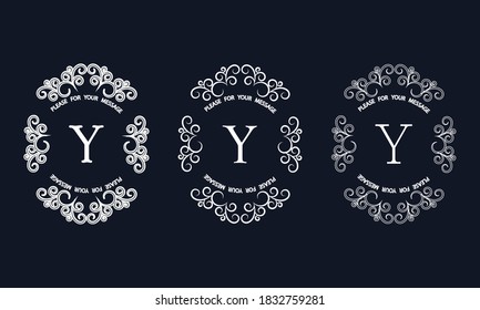 Set of elegant monograms with letter Y. Exquisite ornament, logo, invitation template, label, business.