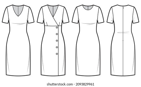 set of elegant office dresses isolated on white background