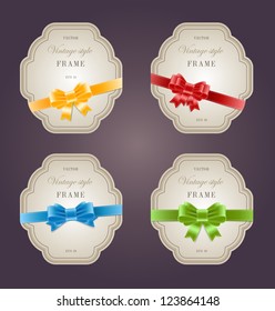 A set of elegant paper retro labels with silky ribbon bow knots