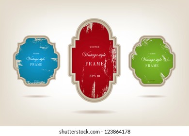 A set of elegant paper retro labels with peeled off paint