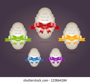 A set of elegant paper retro labels with silky ribbon bow knots