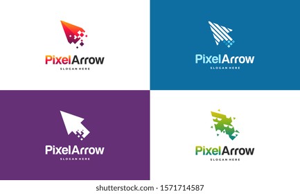 Set of elegant Pixel Arrow logo template, Fast Cursor logo designs concept, Pixel Cursor logo template