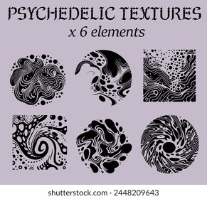 Set of elegant psychedelic trippy textures resembling ink blots and stains.
