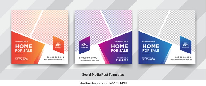 Set of Elegant of real estate or home sale social media post design eps 10