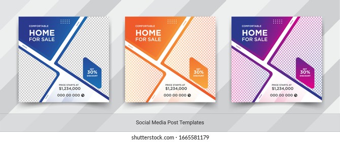 Set of elegant of real estate or home sale social media promotion post design eps 10