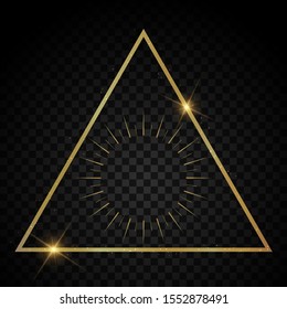 Set of Elegant Realistic Geometric golden luxury frame with light effects art deco style. Shining banner. Glowing vector illustration for, greetings holiday card, gift. Isolated magic sparkles element