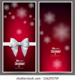 Set of Elegant Red Christmas banners with snowflakes. Vector illustration