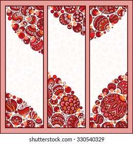 Set of Elegant Red Christmas banners with doodle balls. Vector illustration