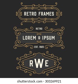 The set of elegant retro logo and monogram emblem templates. Vintage frames ornament design. Stock vector.