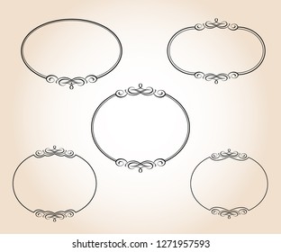 Set of elegant retro oval frames.Vector illustration.