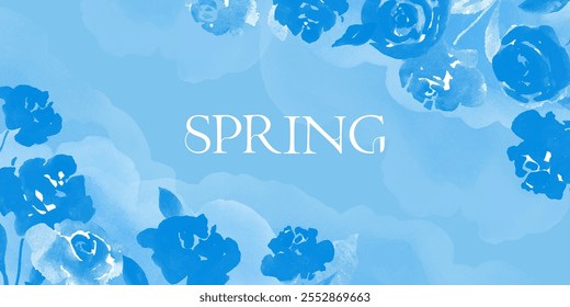 Set of elegant, romantic wedding crds, covers, invitations with shades of blue flowers. Watercolor blossoms, abstract wash background. Spring, summer garden.