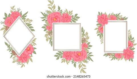 conjunto de elegante flor rosa marco acuarela