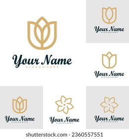 Set of Elegant Rose Flower logo design vector. Minimalist Rose Flower logo design template concept