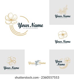 Conjunto de Elegante vector de diseño del logo de Flor Rosa. Concepto de diseño del logotipo de Flor de rosa minimalista