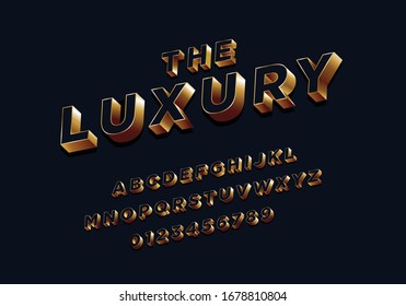 Set of Elegant Royal Blue and Gold Coloured Metal Chrome alphabet font. Typography classic style golden font set for logo, Poster, Invitation. vector illustration