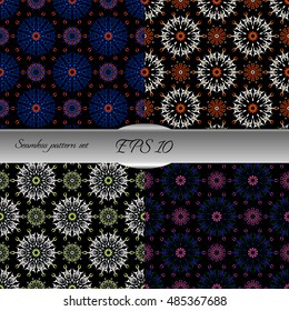 Set of elegant seamless patterns with floral and Mandala elements. Nice hand-drawn illustration