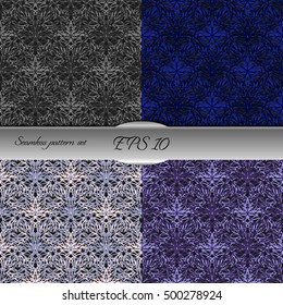 Set of elegant seamless patterns with floral and Mandala elements. Nice hand-drawn illustration
