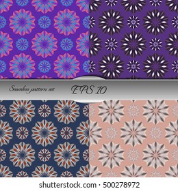 Set of elegant seamless patterns with floral and Mandala elements. Nice hand-drawn illustration