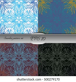 Set of elegant seamless patterns with floral and Mandala elements. Nice hand-drawn illustration