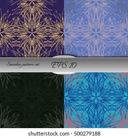 Set of elegant seamless patterns with floral and Mandala elements. Nice hand-drawn illustration