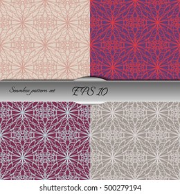 Set of elegant seamless patterns with floral and Mandala elements. Nice hand-drawn illustration