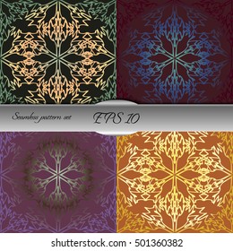 Set of elegant seamless patterns with floral and Mandala elements. Nice hand-drawn illustration