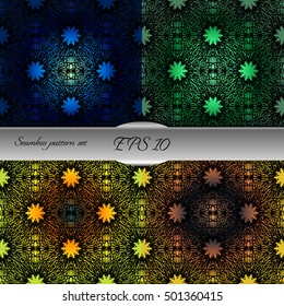 Set of elegant seamless patterns with floral and Mandala elements. Nice hand-drawn illustration