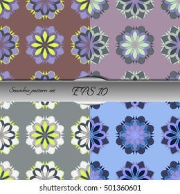 Set of elegant seamless patterns with floral and Mandala elements. Nice hand-drawn illustration