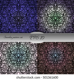 Set of elegant seamless patterns with floral and Mandala elements. Nice hand-drawn illustration