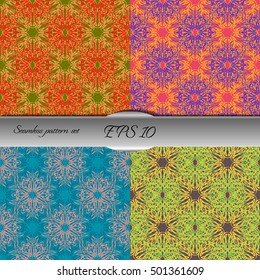 Set of elegant seamless patterns with floral and Mandala elements. Nice hand-drawn illustration