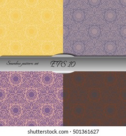 Set of elegant seamless patterns with floral and Mandala elements. Nice hand-drawn illustration