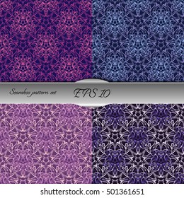 Set of elegant seamless patterns with floral and Mandala elements. Nice hand-drawn illustration