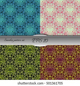 Set of elegant seamless patterns with floral and Mandala elements. Nice hand-drawn illustration