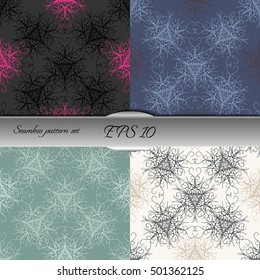Set of elegant seamless patterns with floral and Mandala elements. Nice hand-drawn illustration