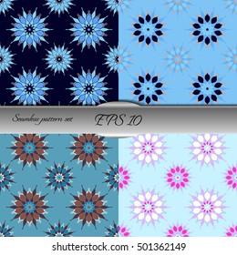 Set of elegant seamless patterns with floral and Mandala elements. Nice hand-drawn illustration