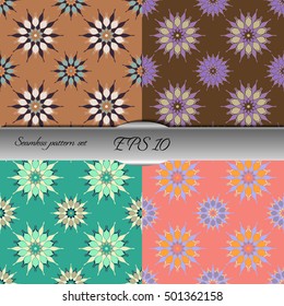 Set of elegant seamless patterns with floral and Mandala elements. Nice hand-drawn illustration