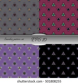 Set of elegant seamless patterns with floral and Mandala elements. Nice hand-drawn illustration