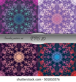 Set of elegant seamless patterns with floral and Mandala elements. Nice hand-drawn illustration