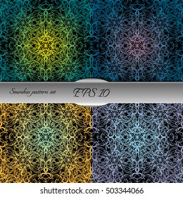 Set of elegant seamless patterns with floral and Mandala elements. Nice hand-drawn illustration