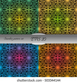 Set of elegant seamless patterns with floral and Mandala elements. Nice hand-drawn illustration