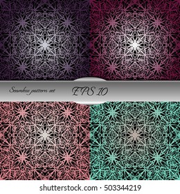 Set of elegant seamless patterns with floral and Mandala elements. Nice hand-drawn illustration
