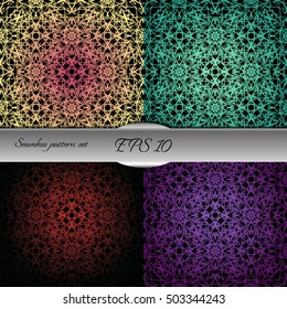 Set of elegant seamless patterns with floral and Mandala elements. Nice hand-drawn illustration