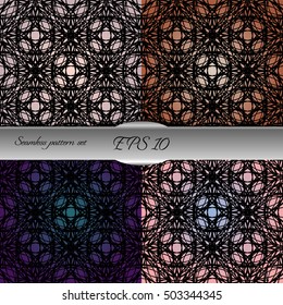 Set of elegant seamless patterns with floral and Mandala elements. Nice hand-drawn illustration