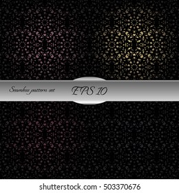 Set of elegant seamless patterns with floral and Mandala elements. Nice hand-drawn illustration