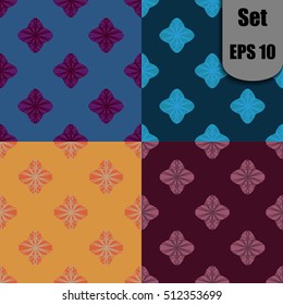 Set of elegant seamless patterns with floral and Mandala elements. Nice hand-drawn vector illustration