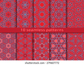Set of elegant seamless patterns. Ten sophisticated ornaments with Swatch for filling.