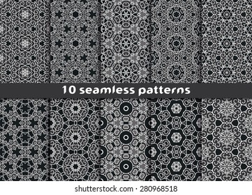 Set of elegant seamless patterns. Ten sophisticated ornaments with Swatch for filling.