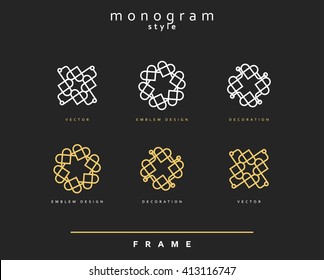 Set of elegant shapes in the style of line aer. Set monogram emblem design. Set linear vector illustration